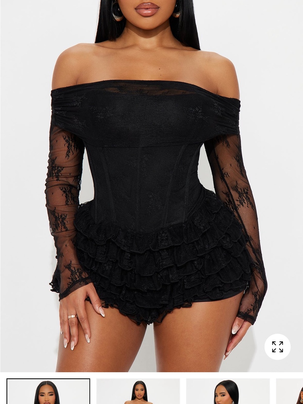 Fashion Nova Black Off-Shoulder Lace Corset Romper